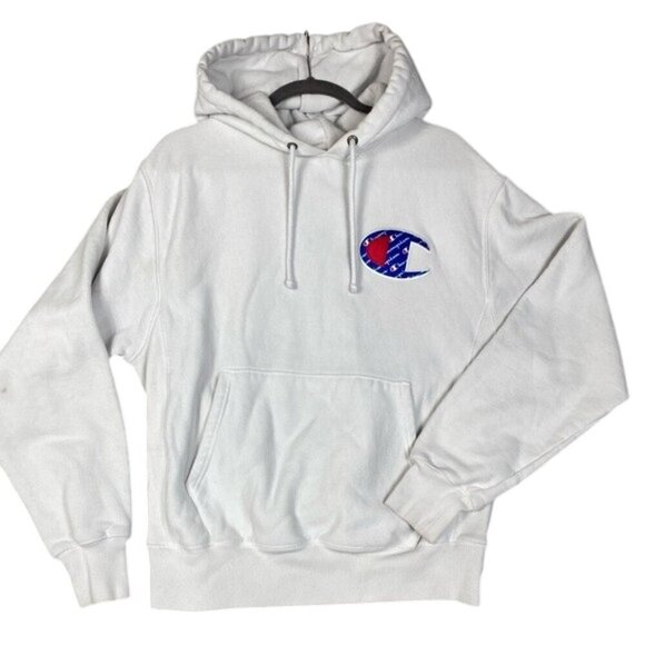 Champion Reverse weave hoodie with large logo white vintage M - Picture 1 of 9